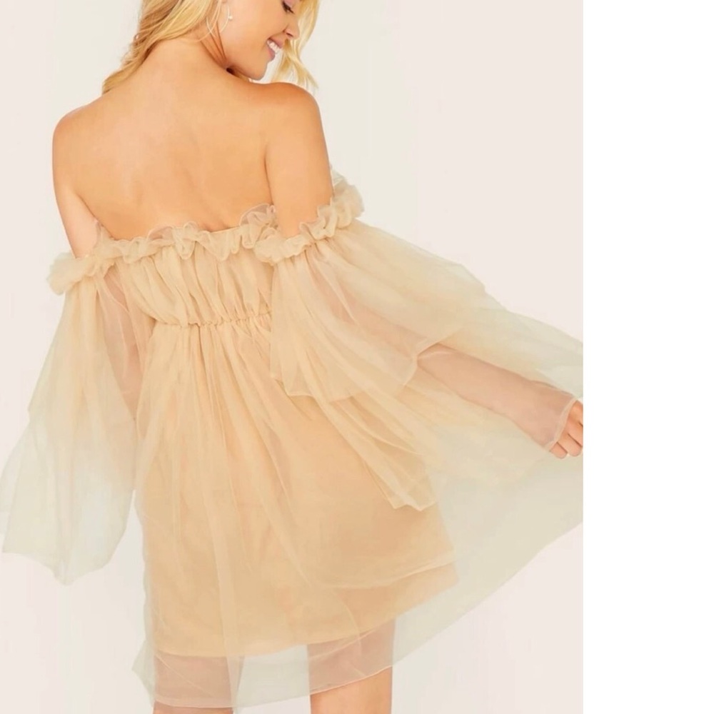Ruffle dress mesh off shoulder fairy layer cream - Picture 5 of 14